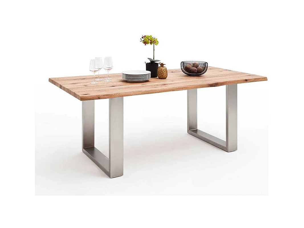 Baumkanten Tisch aus Zerreiche Massivholz Edelstahl