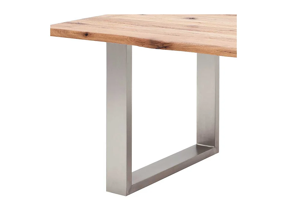 Baumkanten Tisch aus Zerreiche Massivholz Edelstahl