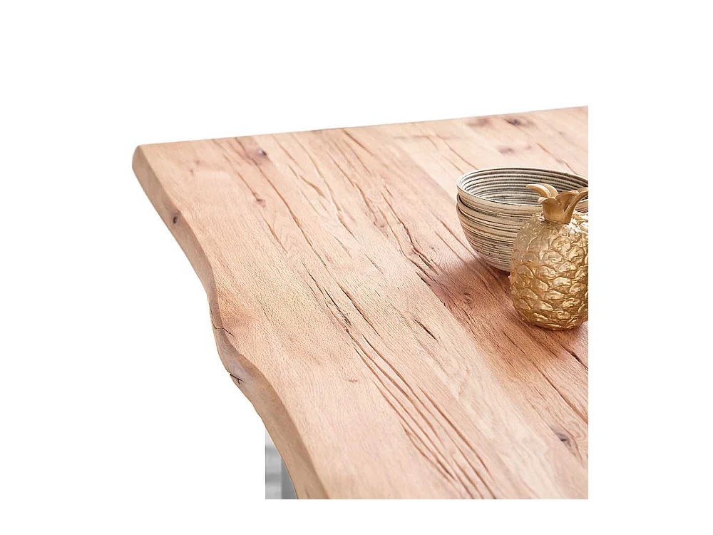 Baumkanten Tisch aus Zerreiche Massivholz Edelstahl