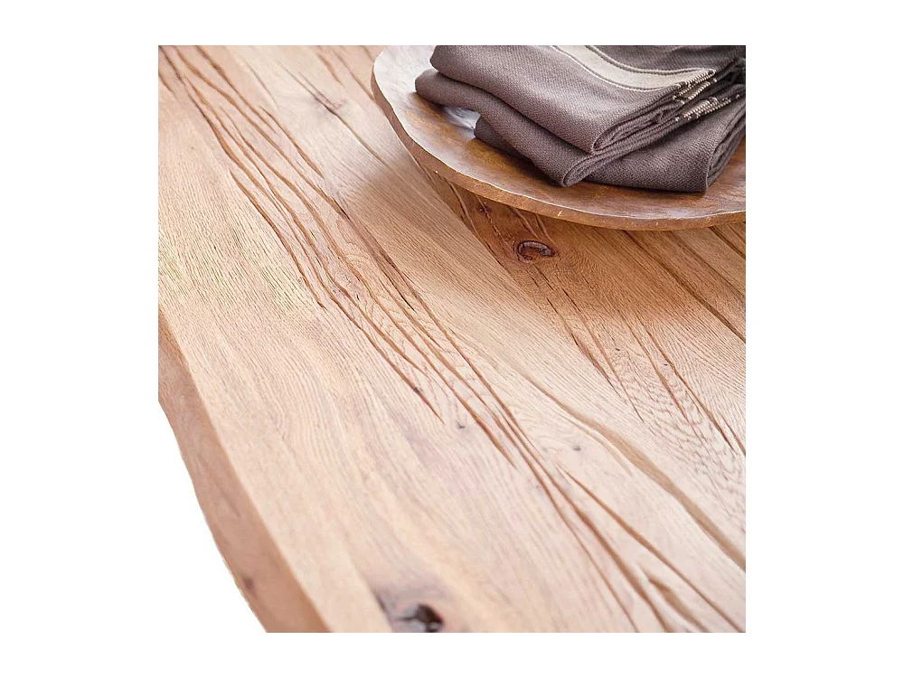 Baumkanten Tisch aus Zerreiche Massivholz Edelstahl