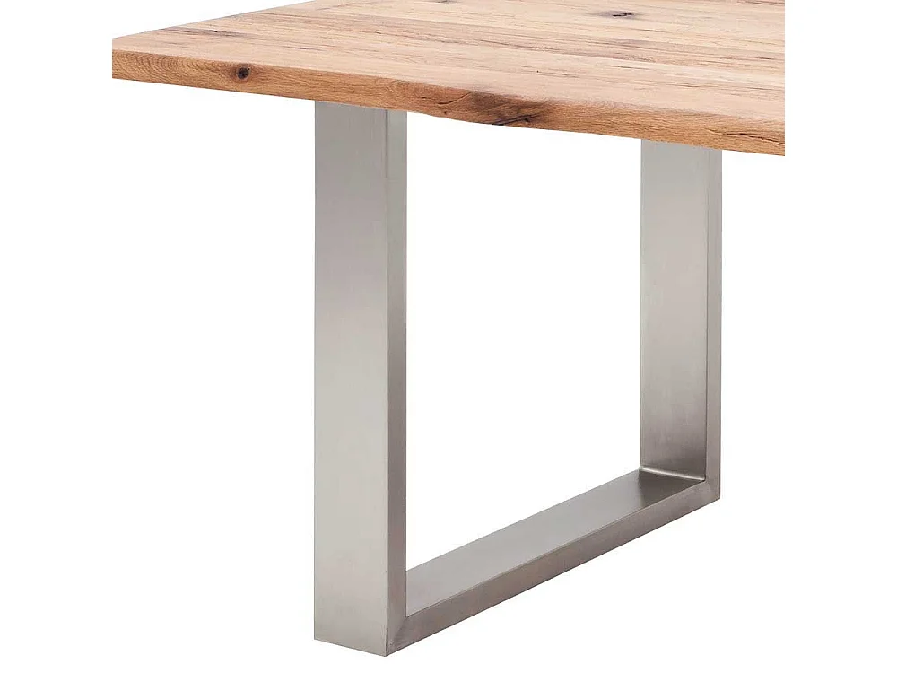 Baumkanten Tisch aus Zerreiche Massivholz Edelstahl