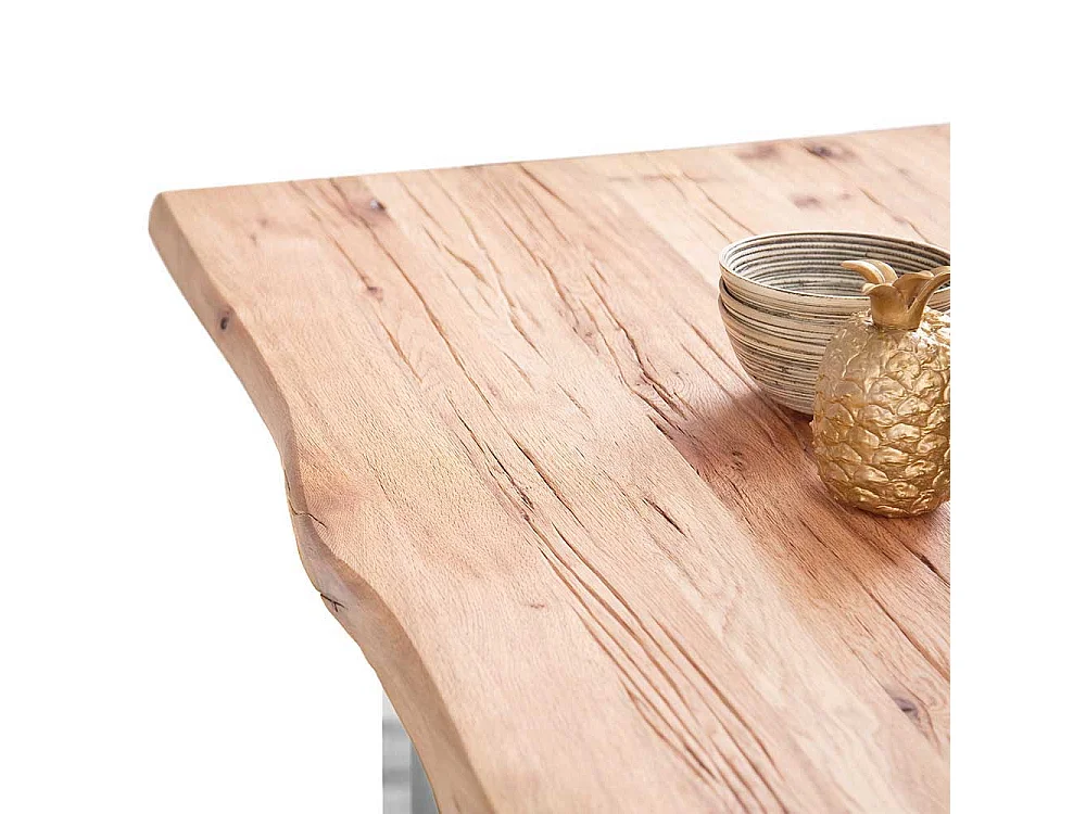 Baumkanten Tisch aus Zerreiche Massivholz Edelstahl