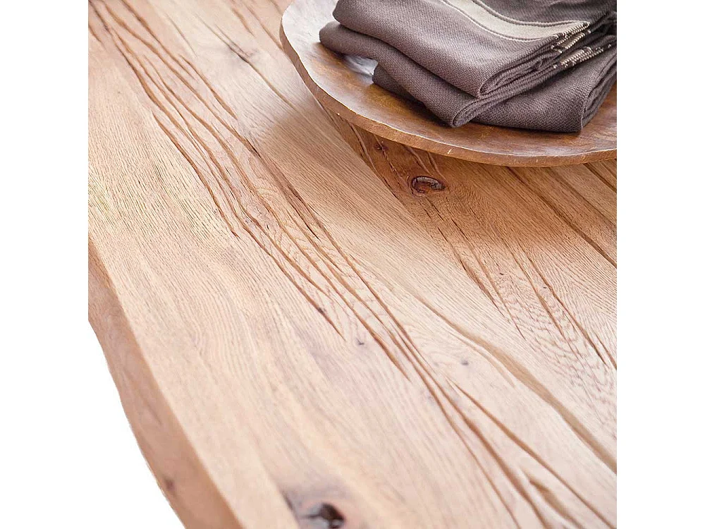 Baumkanten Tisch aus Zerreiche Massivholz Edelstahl