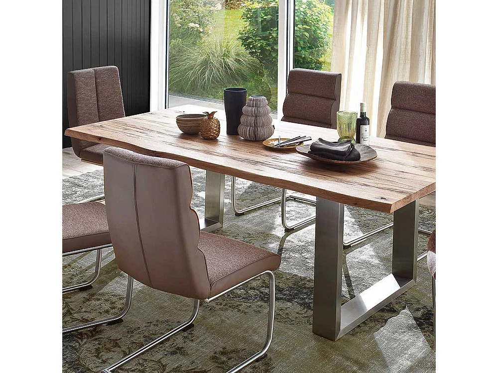 Baumkanten Tisch aus Zerreiche Massivholz Edelstahl