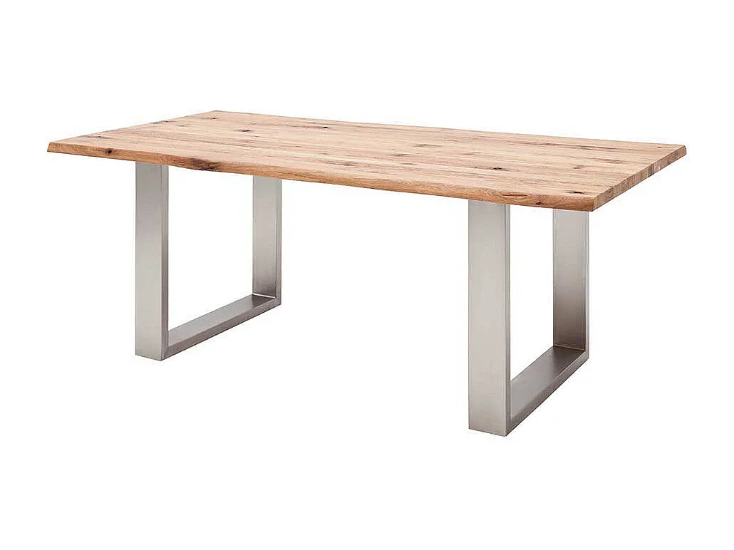 Baumkanten Tisch aus Zerreiche Massivholz Edelstahl
