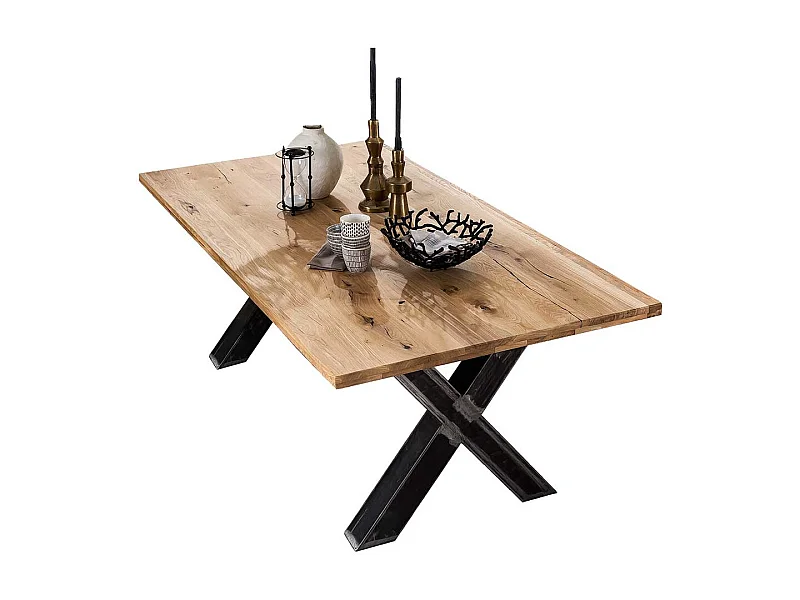 Esszimmertisch aus Wildeiche Massivholz und Eisen Industriedesign