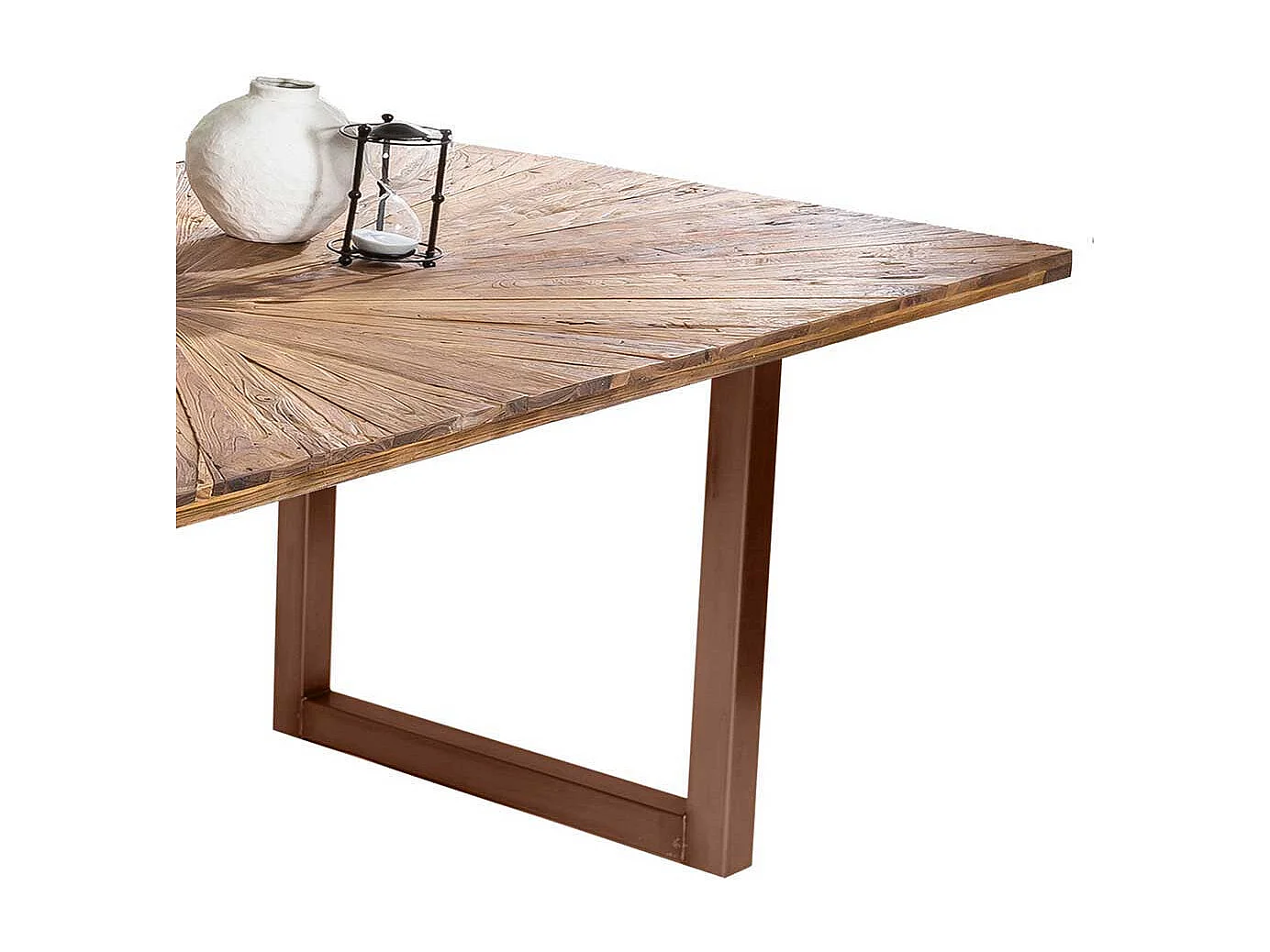 Holztisch Massiv in Teakfarben Platte mit Einlegearbeit