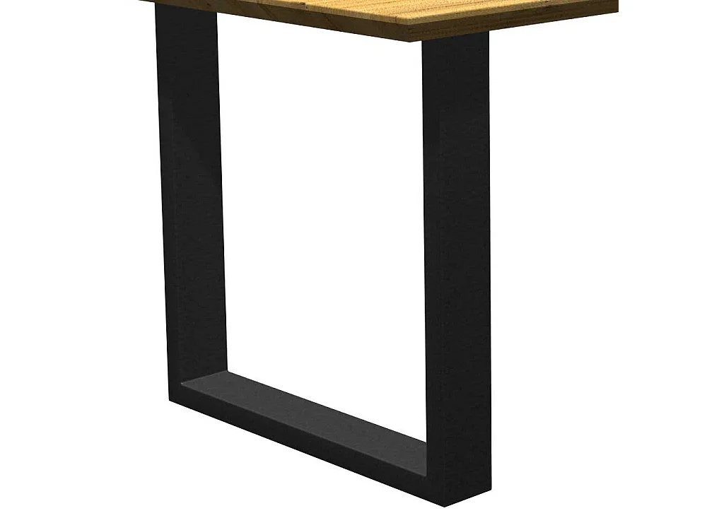 Tisch aus Massivholz und Metall mit Schweizer Kante Bügelgestell