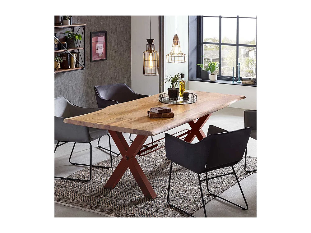 Tisch Massivholz Baumkante in Akaziefarben und Braun lackiert