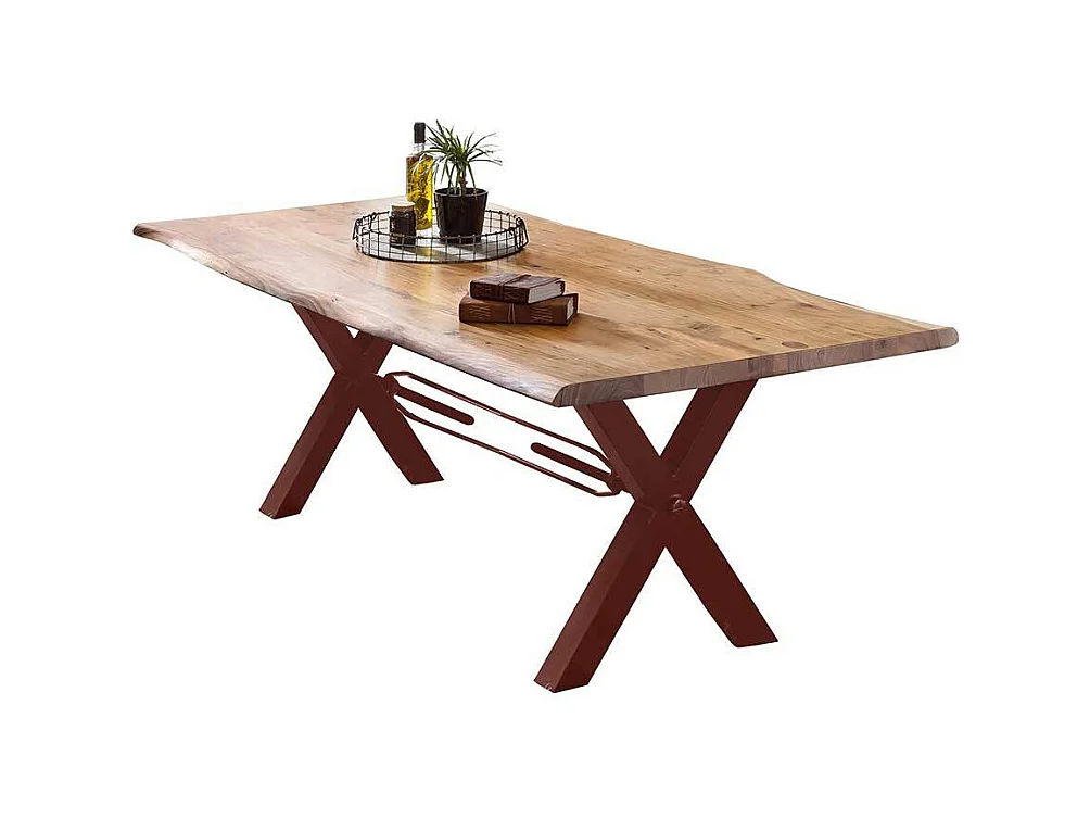 Tisch Massivholz Baumkante in Akaziefarben und Braun lackiert