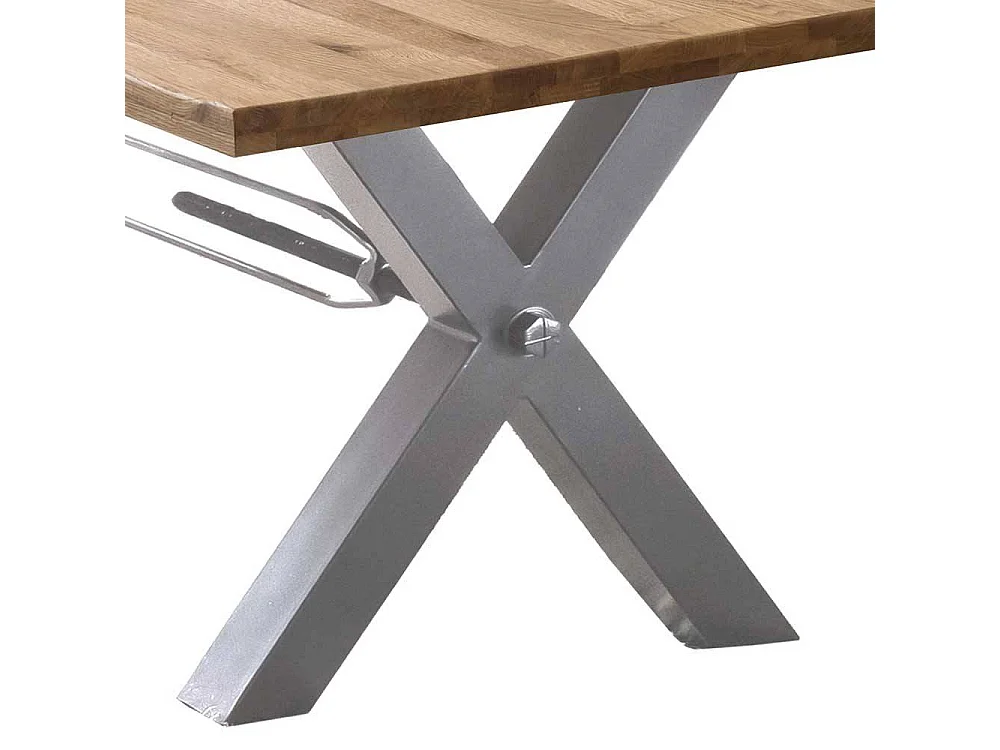 Baumkanten Esstisch aus Wildeiche Massivholz Metallgestell in Weiß