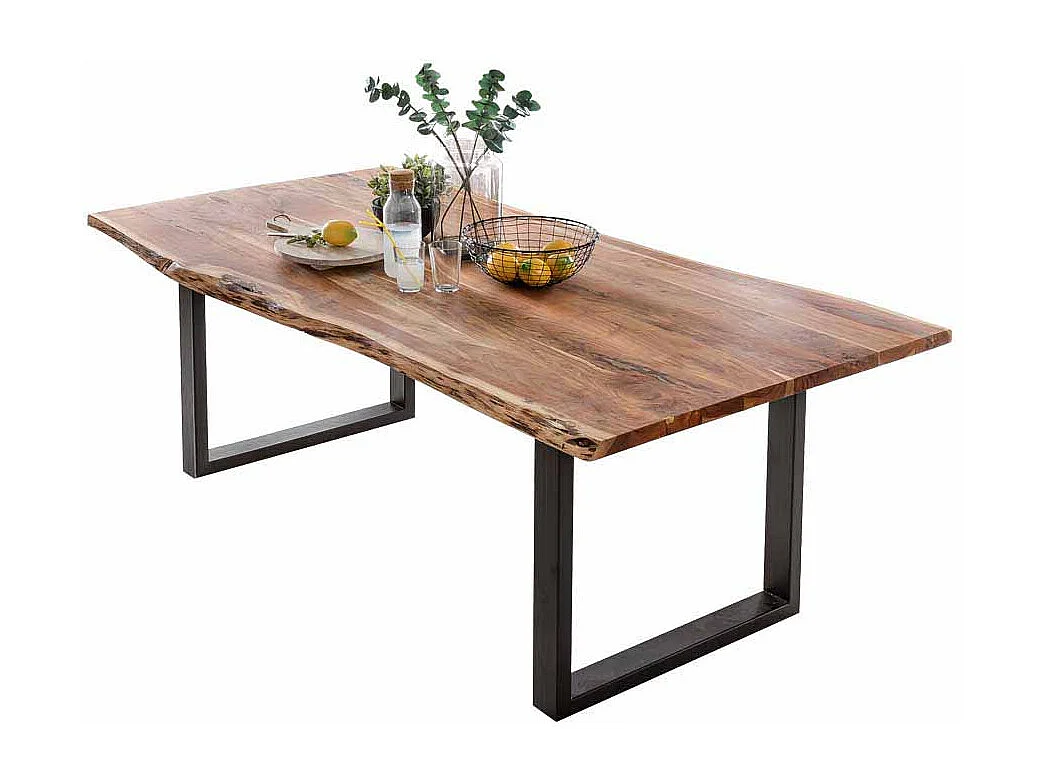 Baumkantentisch aus Akazie Massivholz Eisen
