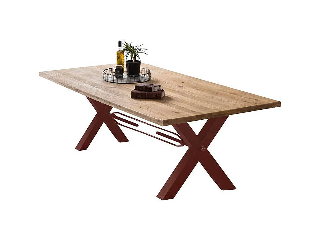 Esszimmertisch aus Wildeiche Massivholz mit Baumkante Metallgestell