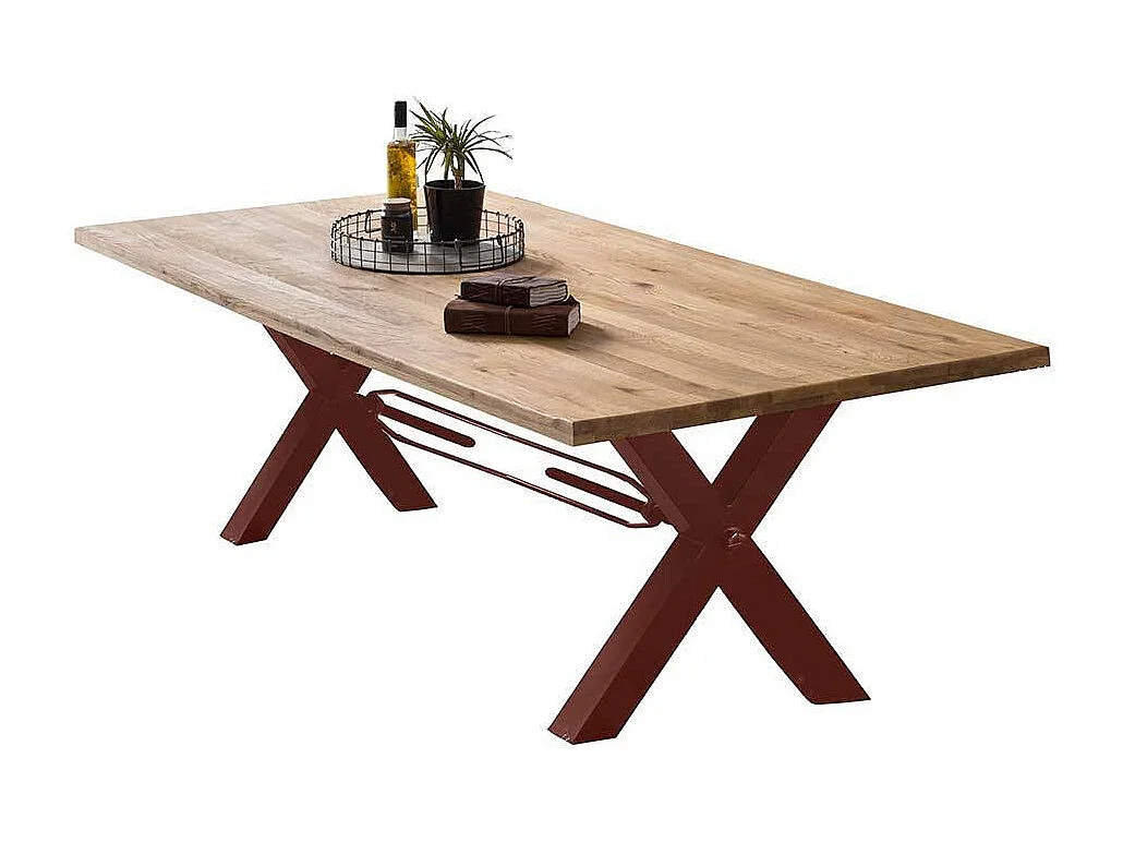 Esszimmertisch aus Wildeiche Massivholz mit Baumkante Metallgestell