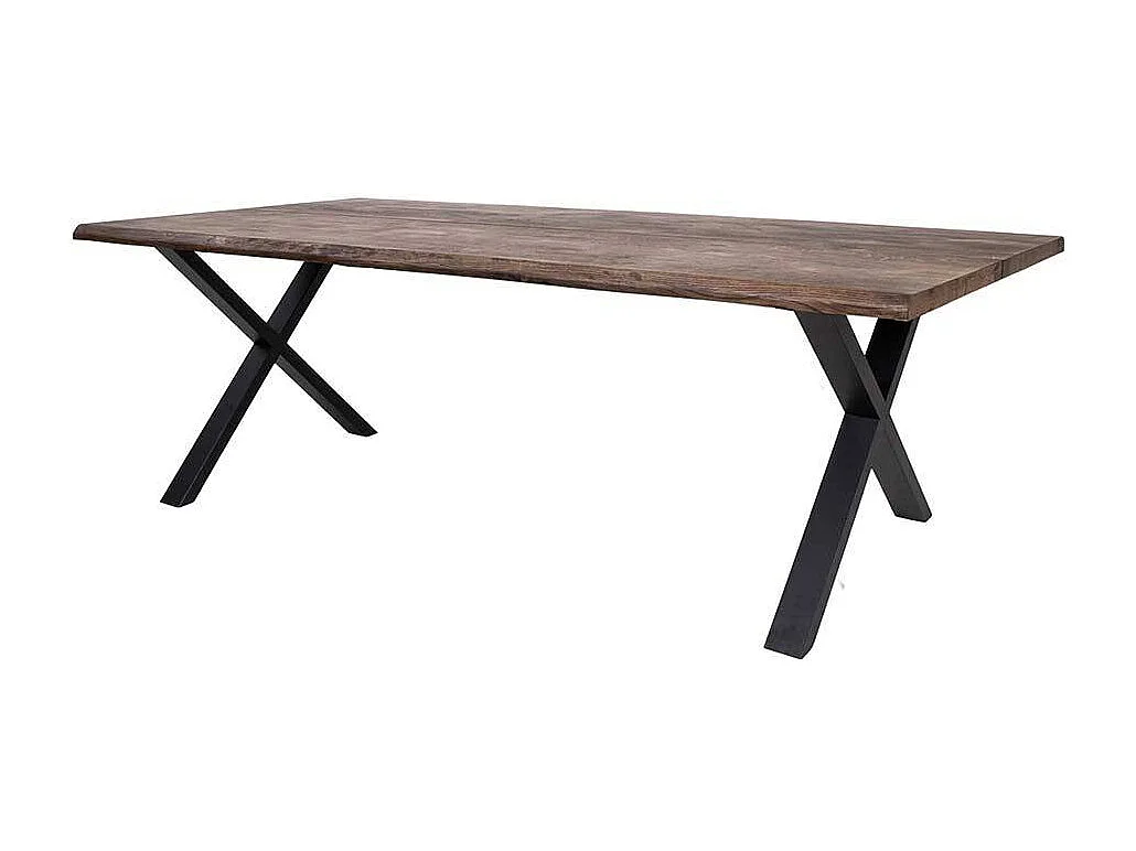 Tisch mit Massivplatte in Eiche Rauchfarben Baumkante