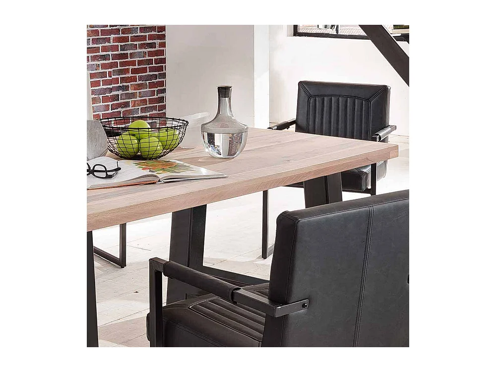 Esszimmertisch aus Eiche massiv gekälkt Schwarz Eisen