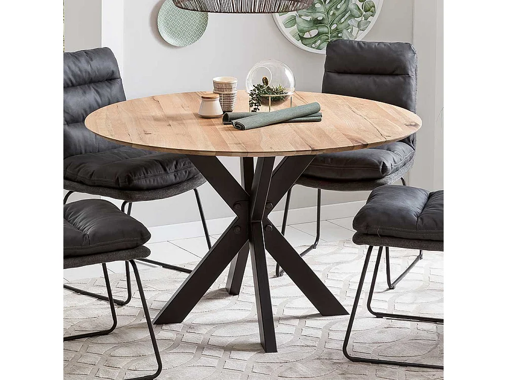 Tisch Esszimmer aus Eiche Massivholz Spider Gestell aus Metall