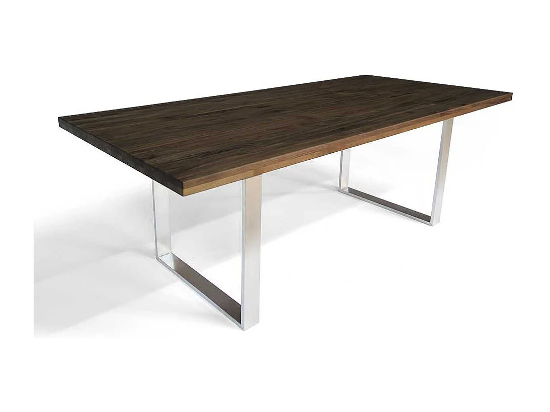 Küchentisch aus Nussbaum Massivholz und Edelstahl 75 cm hoch