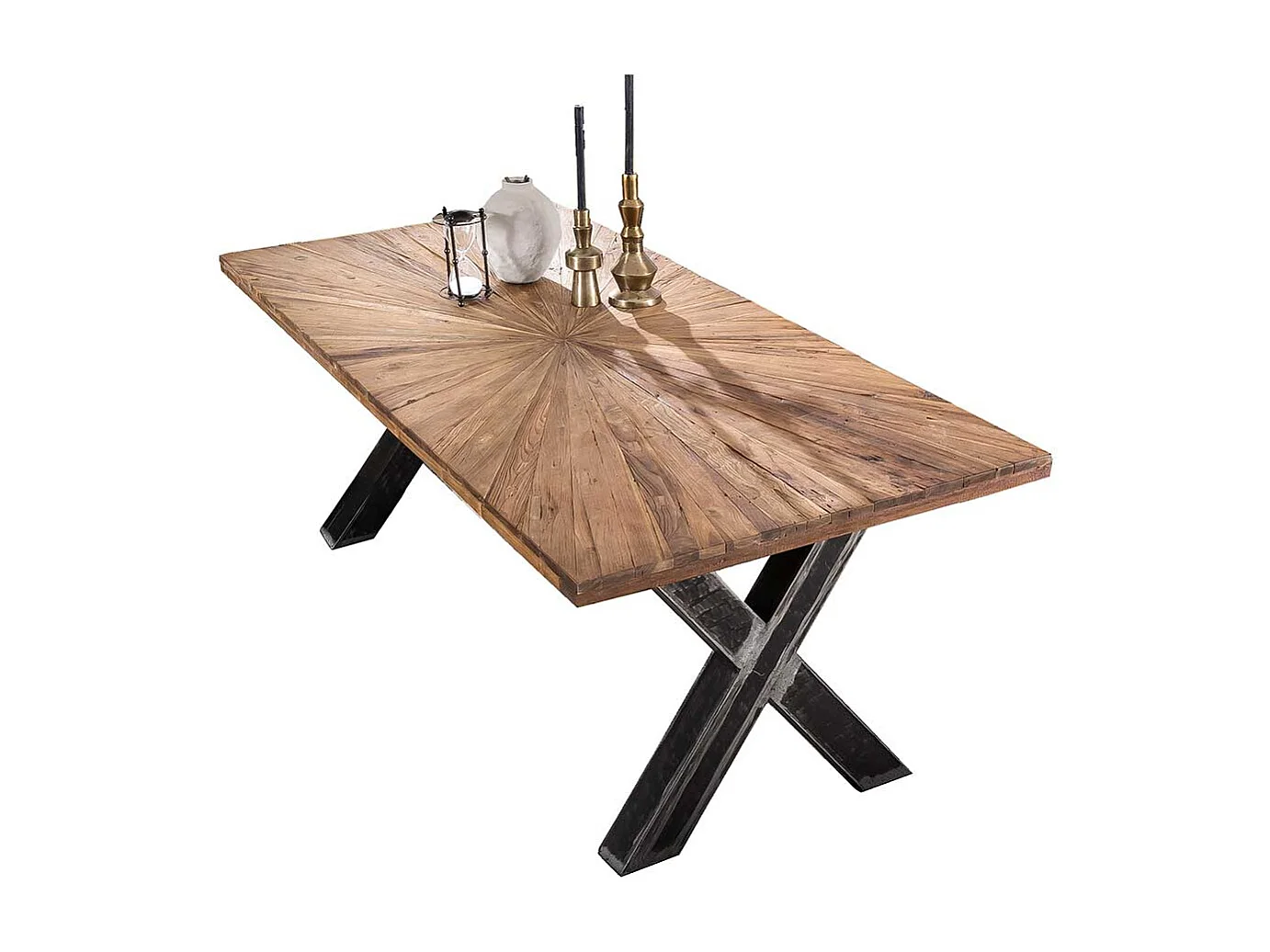 Design Esszimmer Tisch aus Teak Recyclingholz und Eisen Loft Style