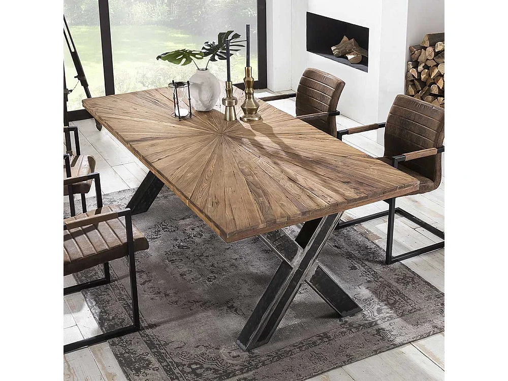 Design Esszimmer Tisch aus Teak Recyclingholz und Eisen Loft Style