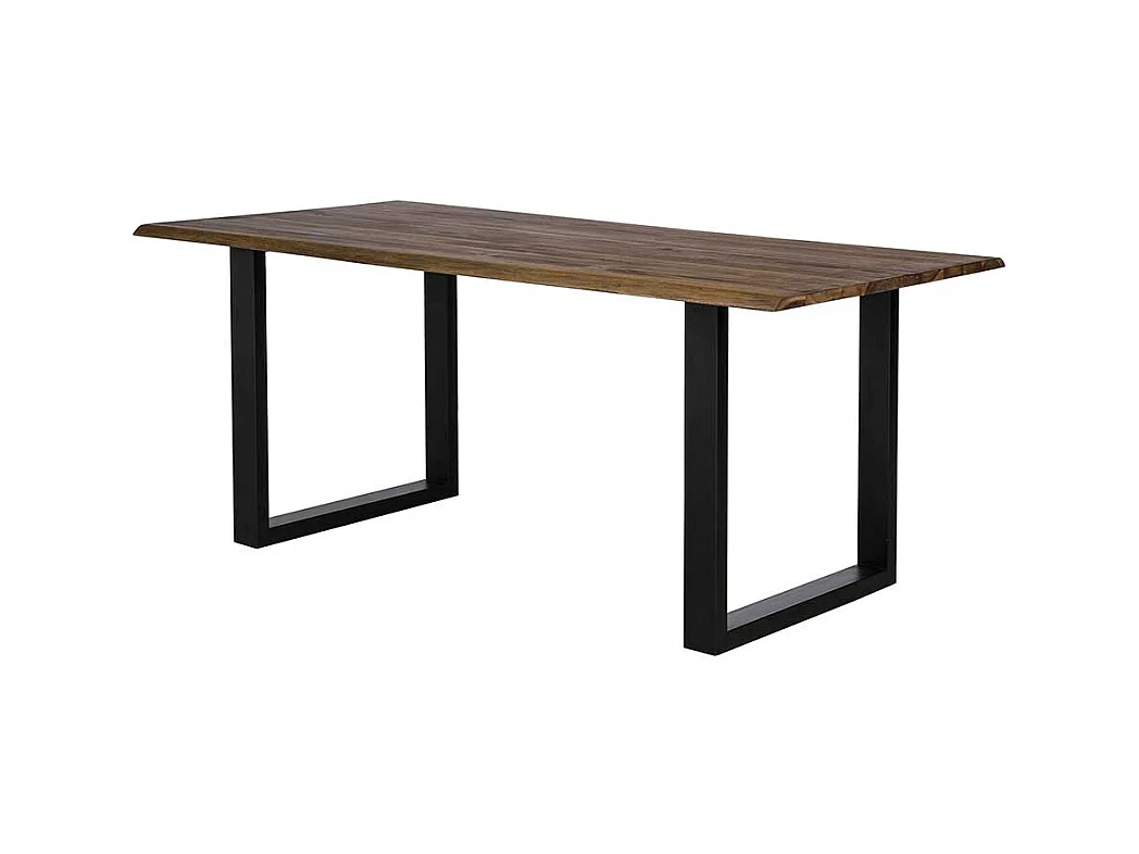 Küchentisch mit Baumkanten in Walnussfarben und Schwarz 75 cm hoch