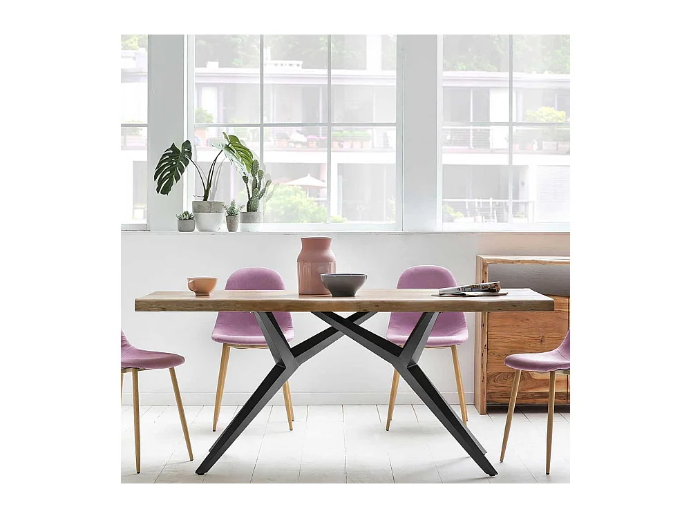 Loft Esstisch aus Akazie Massivholz Eisen in Schwarz