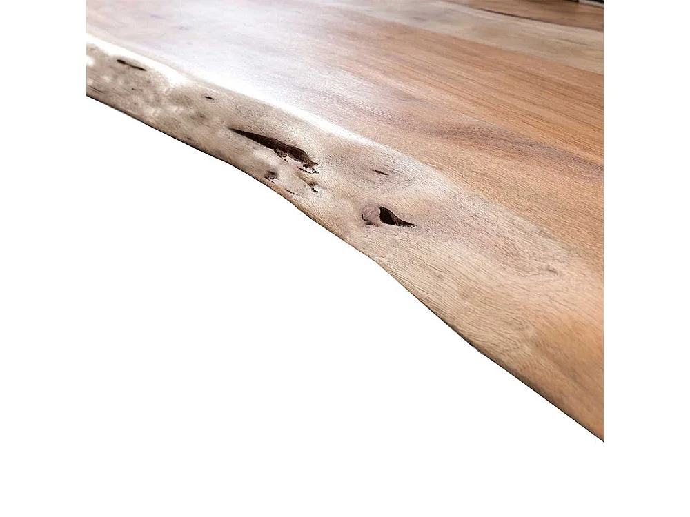 Baumkanten Küchentisch aus Akazie Massivholz Bügelgestell