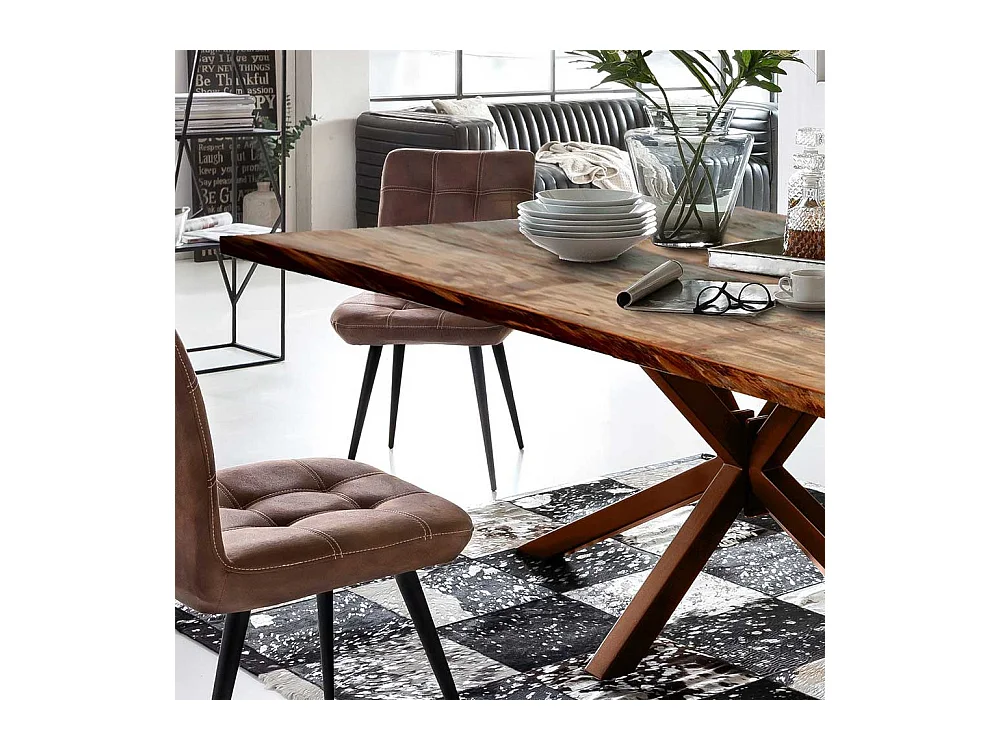 Ausgefallener Esstisch in Bunt Recyclingholz und Metall