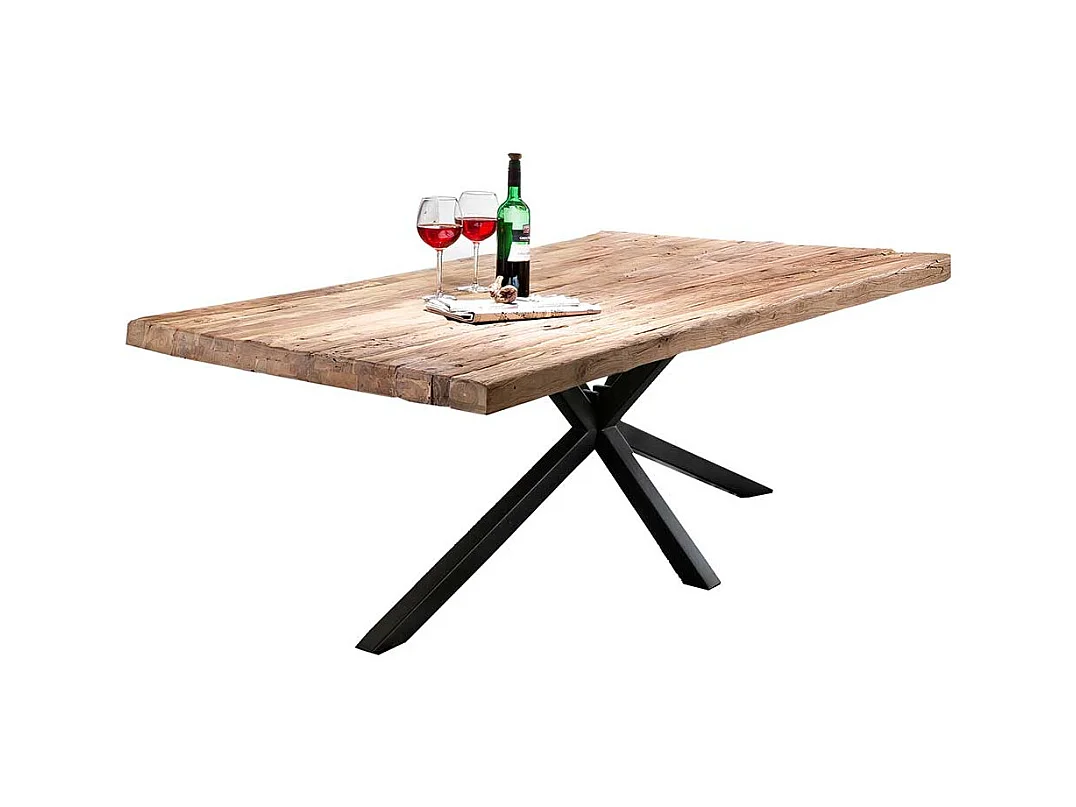 Tisch Esszimmer in Schwarz und Teakfarben Massivholzplatte