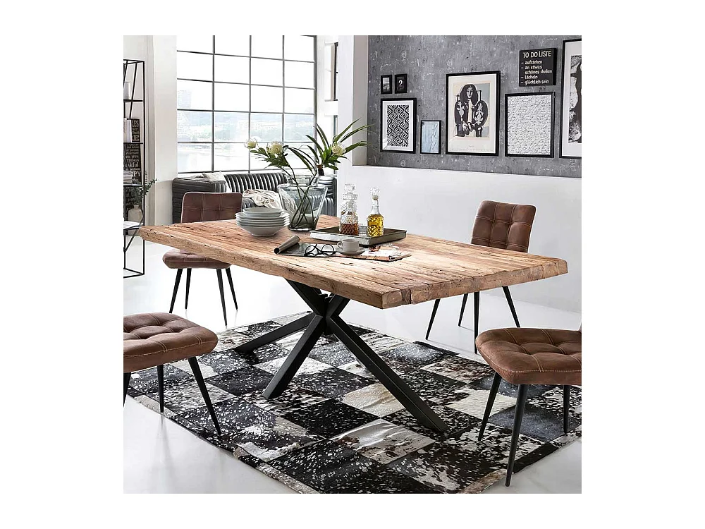 Tisch Esszimmer in Schwarz und Teakfarben Massivholzplatte