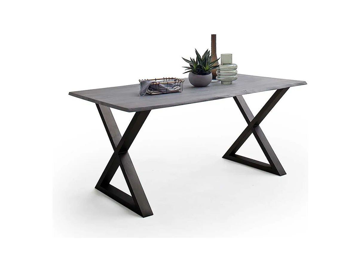 Esstisch Massivholztisch mit X Gestell in Akazie Grau