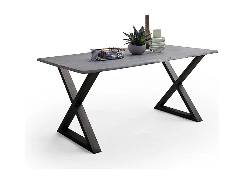 Esstisch Massivholztisch mit X Gestell in Akazie Grau