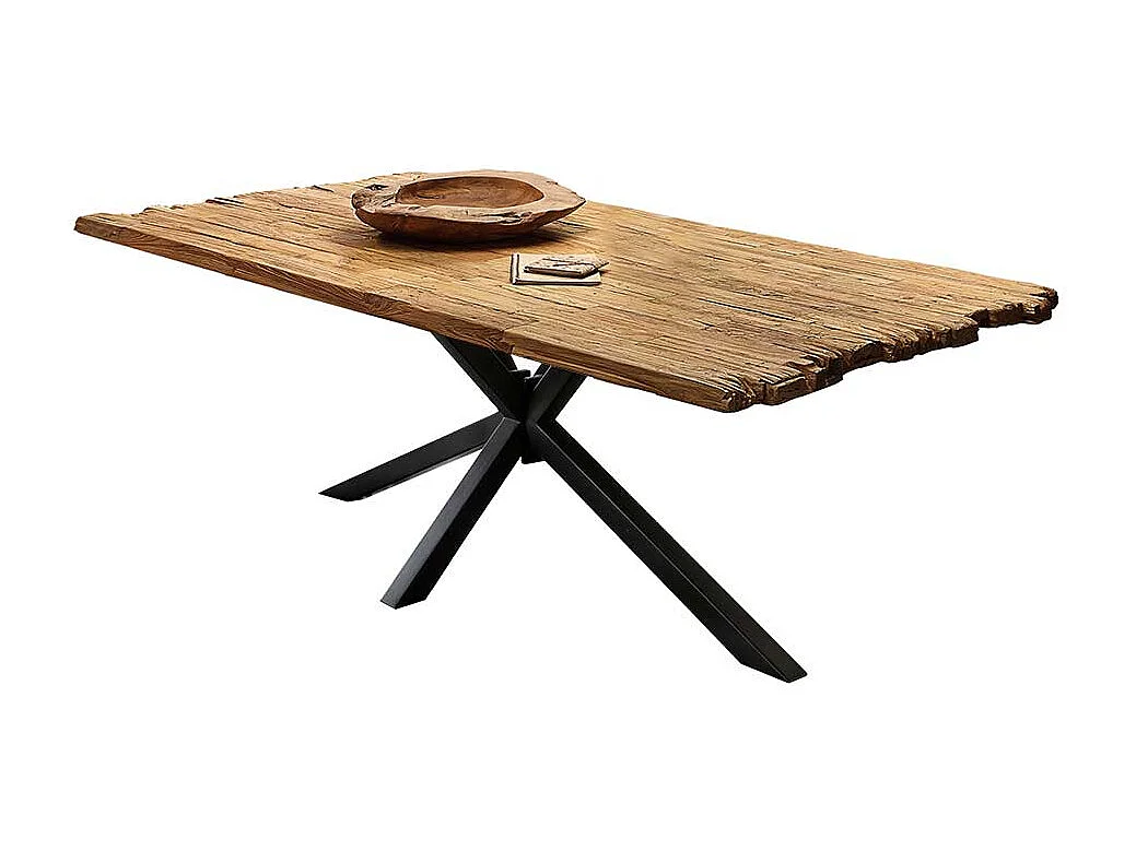 Esszimmer Tisch aus Teak Recyclingholz Spider Gestell schwarz