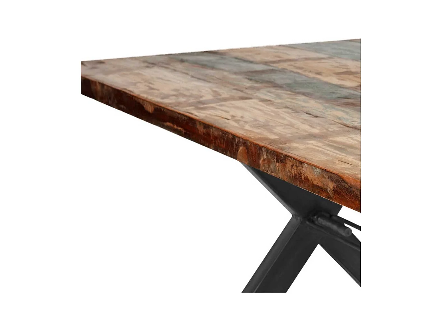 Shabby Esstisch in Bunt und Schwarz Sheesham Recyclingholz und Eisen