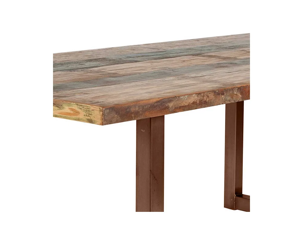 Esszimmertisch aus Recyclingholz Bunt antik Braun Stahl