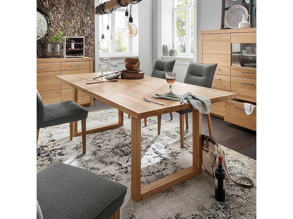 Massivholztisch aus Wildeiche geölt Bügelgestell