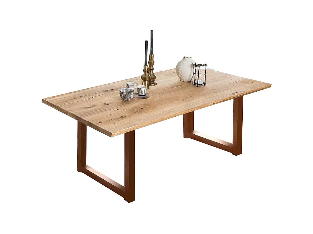 Küchen Tisch in Wildeiche und Braun Massivholzplatte