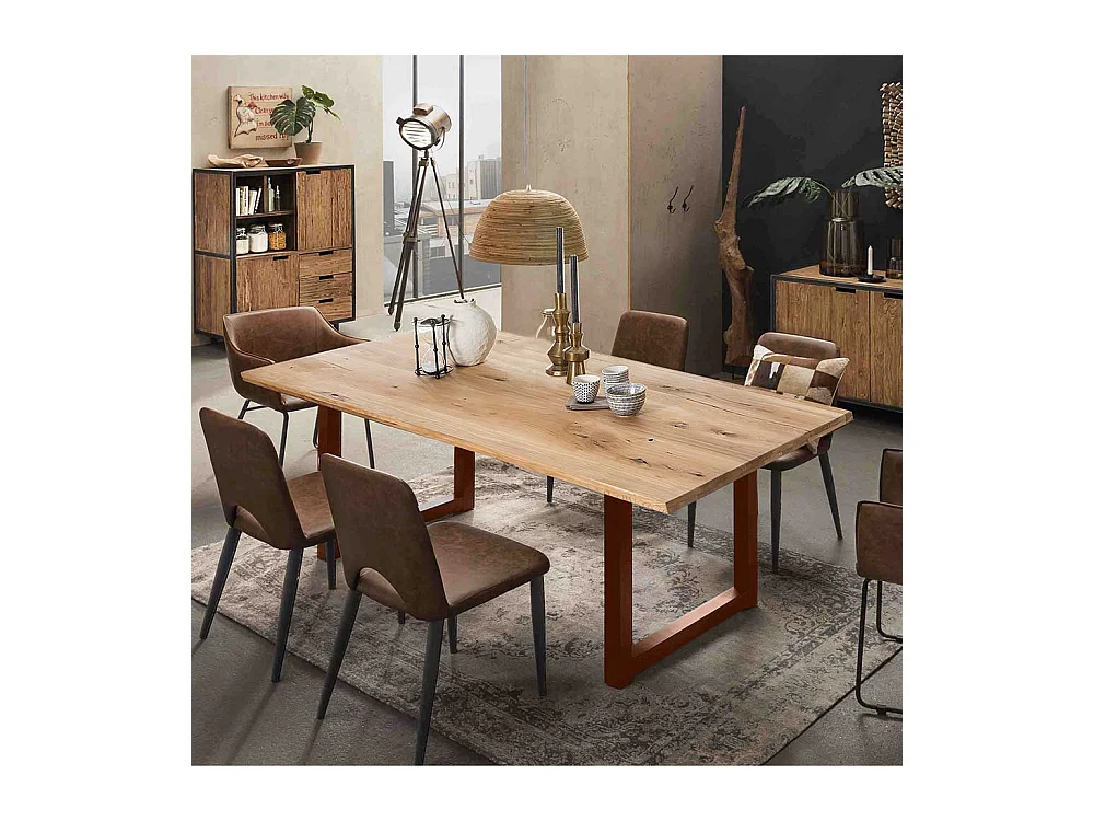 Küchen Tisch in Wildeiche und Braun Massivholzplatte