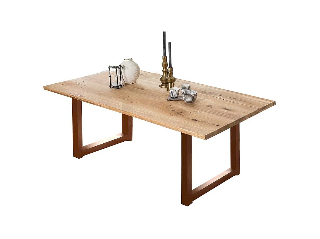 Küchen Tisch in Wildeiche und Braun Massivholzplatte