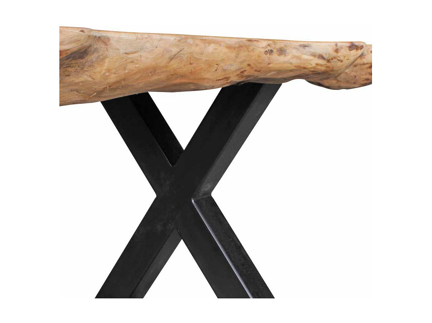 Baumkanten Esstisch aus Akazie Massivholz X-Fußgestell Metall Schwarz