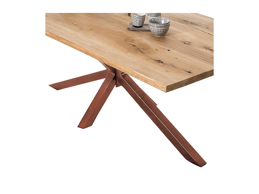 Baumkanten Esstisch aus Wildeiche Massivholz Eisen