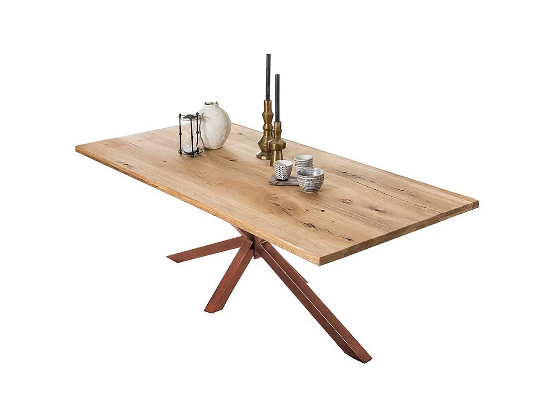 Baumkanten Esstisch aus Wildeiche Massivholz Eisen