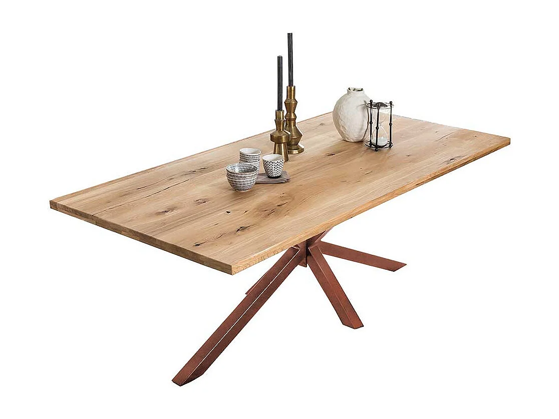 Baumkanten Esstisch aus Wildeiche Massivholz Eisen