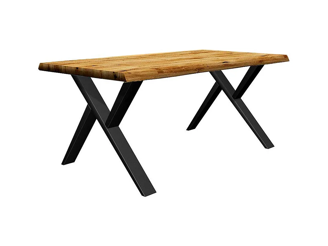 Küchentisch mit Baumkante aus Eiche Massivholz Vierfußgestell aus Metall