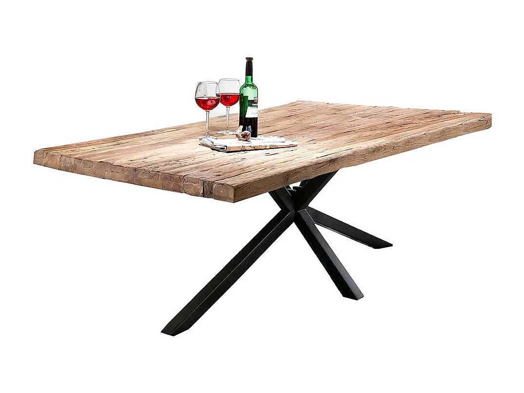 Tisch Esszimmer in Schwarz und Teakfarben Massivholzplatte