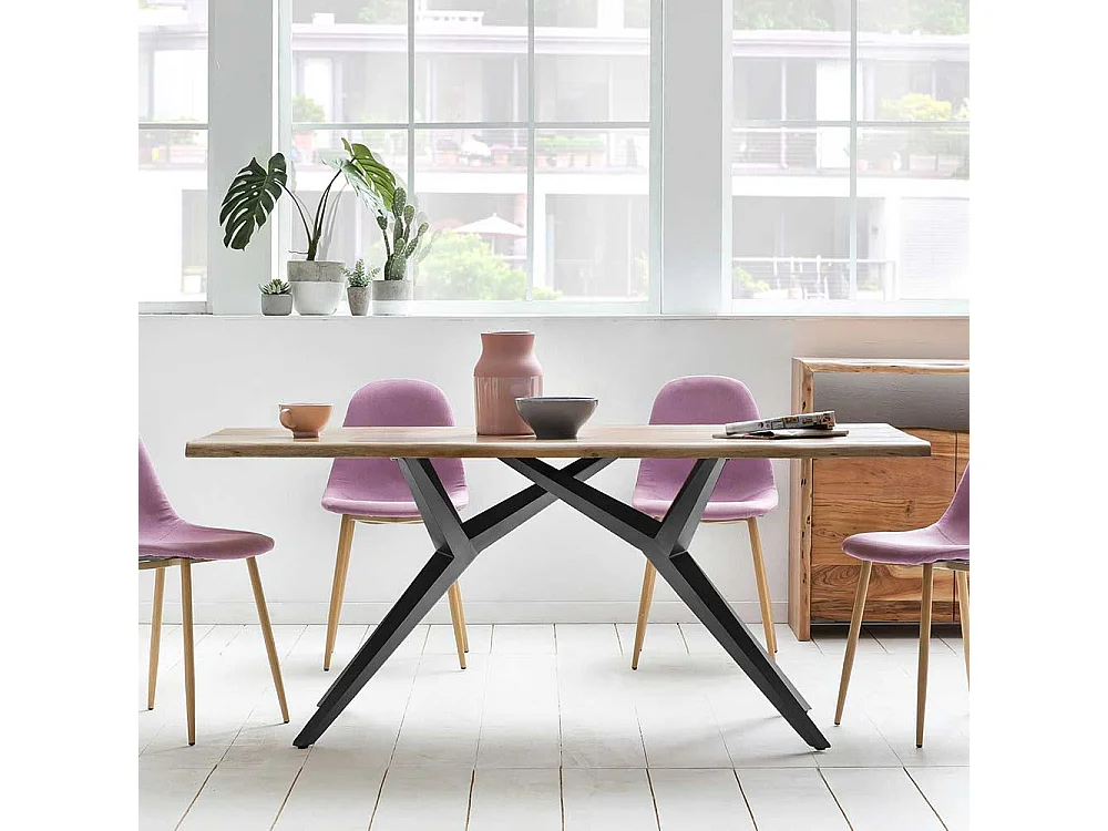 Tisch Massivholz mit Wildeiche Platte Metall Vierfußgestell