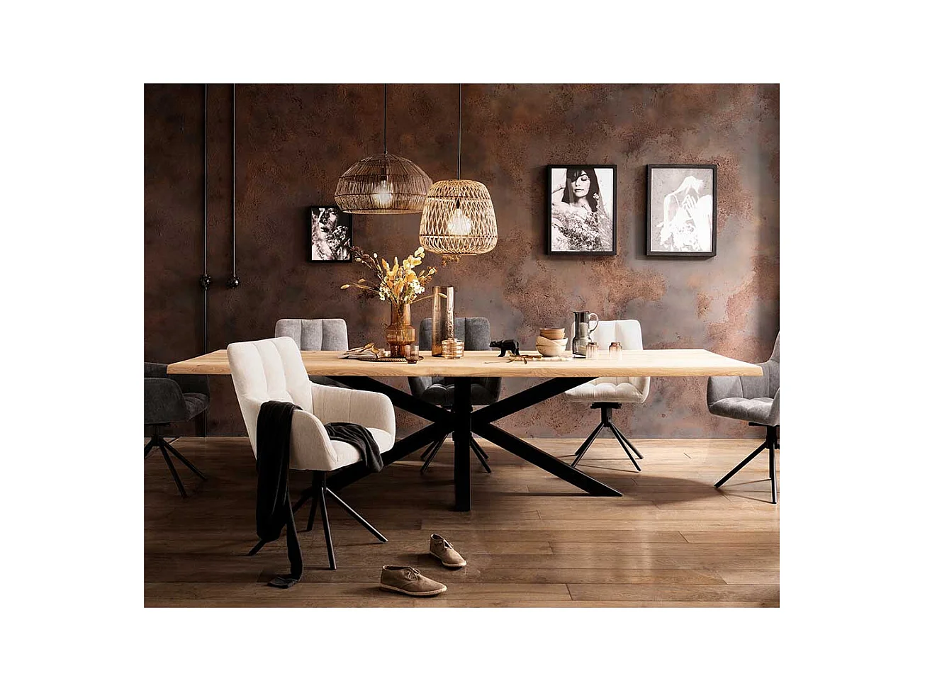 XXL Esszimmertisch aus Eiche Massivholz Spider Gestell