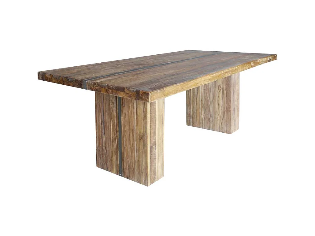 Rustikaler Tisch aus Teak Recyclingholz Wangengestell