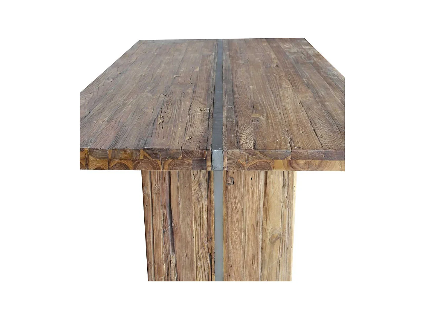 Rustikaler Tisch aus Teak Recyclingholz Wangengestell