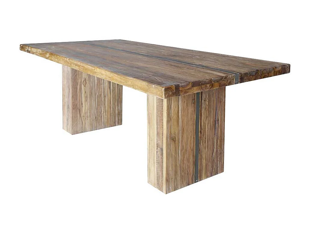 Rustikaler Tisch aus Teak Recyclingholz Wangengestell